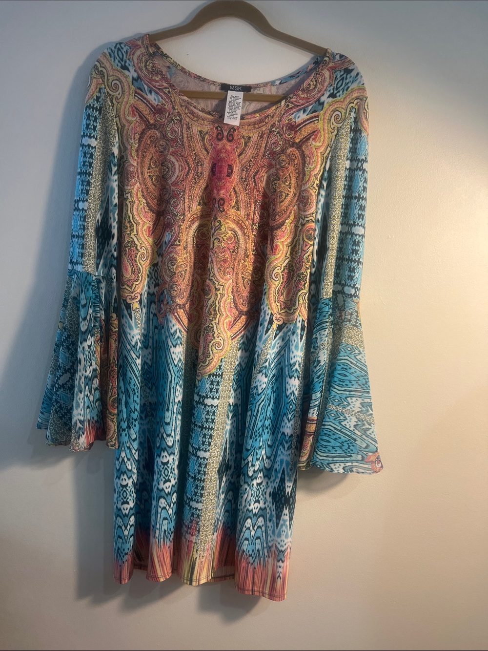 MSK Multicolor Paisley Bell-Sleeve Long-Sleeve Dress